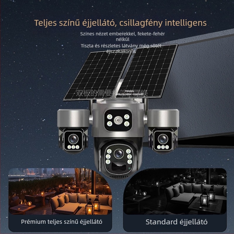 V380 napelemes kültéri vezeték nélküli HD 360° PTZ kamera távoli eléréssel