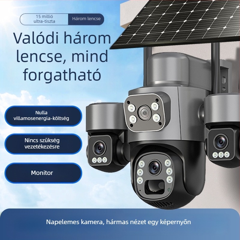V380 napelemes kültéri vezeték nélküli HD 360° PTZ kamera távoli eléréssel