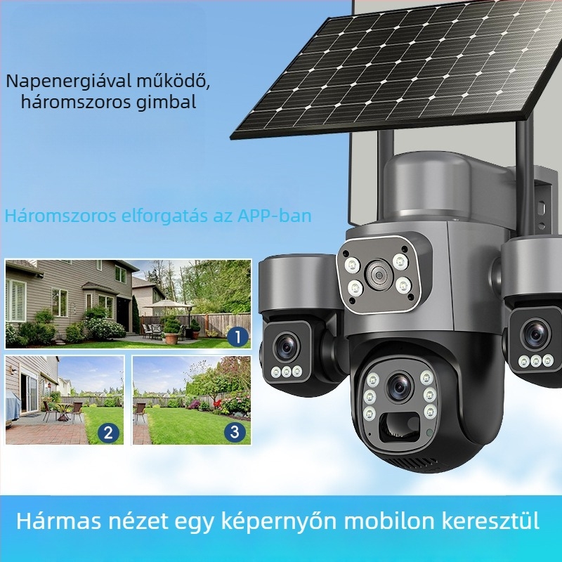 V380 napelemes kültéri vezeték nélküli HD 360° PTZ kamera távoli eléréssel