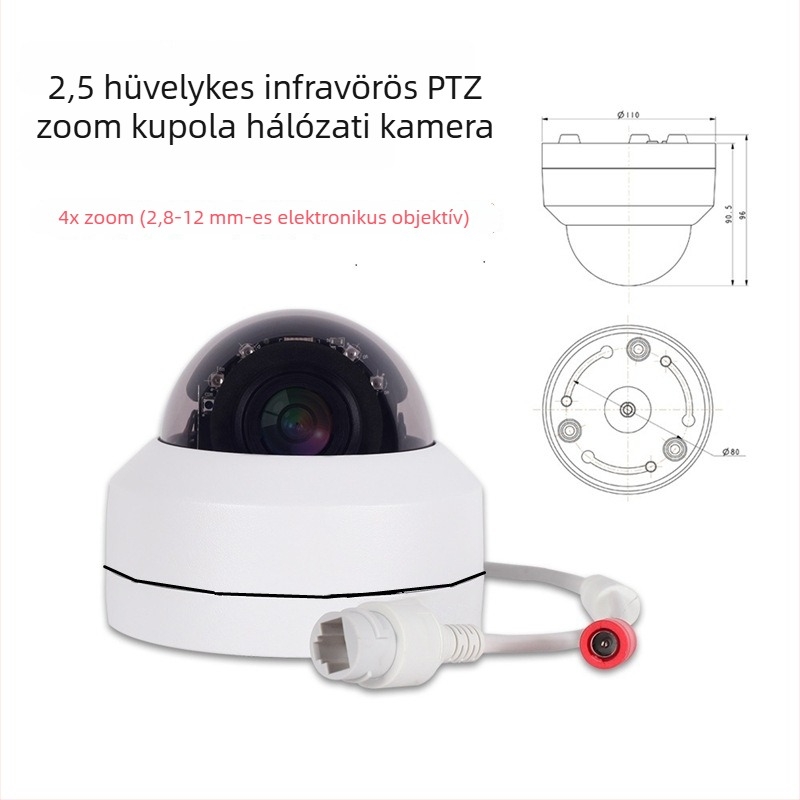 2,5 hüvelykes hálózati PTZ infravörös dómkamera, 5 MP, 4x zoom, POE, hang