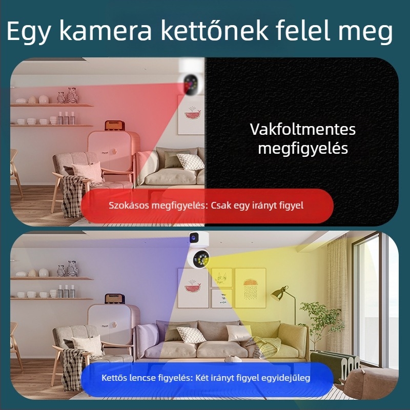 HD kétlencsés beltéri WiFi megfigyelő kamera Pan/Tilt funkcióval és kettős panorámás nézettel