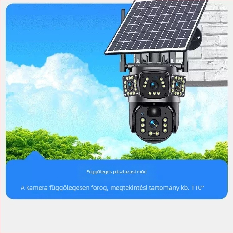 Napelemes 4G panoráma intelligens kamera kettős objektívvel, alacsony energiafogyasztás, kétirányú hang, kültéri monitor.