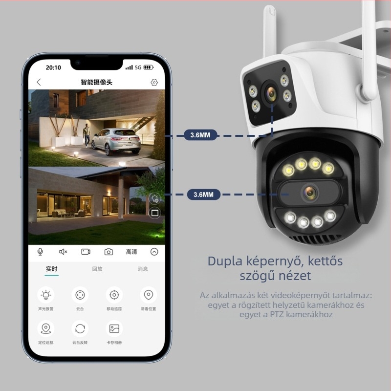 icsee Kültéri vezeték nélküli Wi‑Fi kamera 8× zoomos, kettős objektív, mobil távoli megfigyeléshez