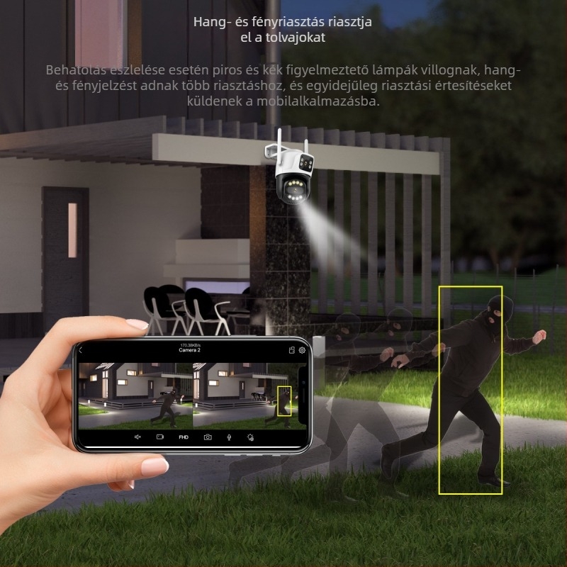 icsee Kültéri vezeték nélküli Wi‑Fi kamera 8× zoomos, kettős objektív, mobil távoli megfigyeléshez