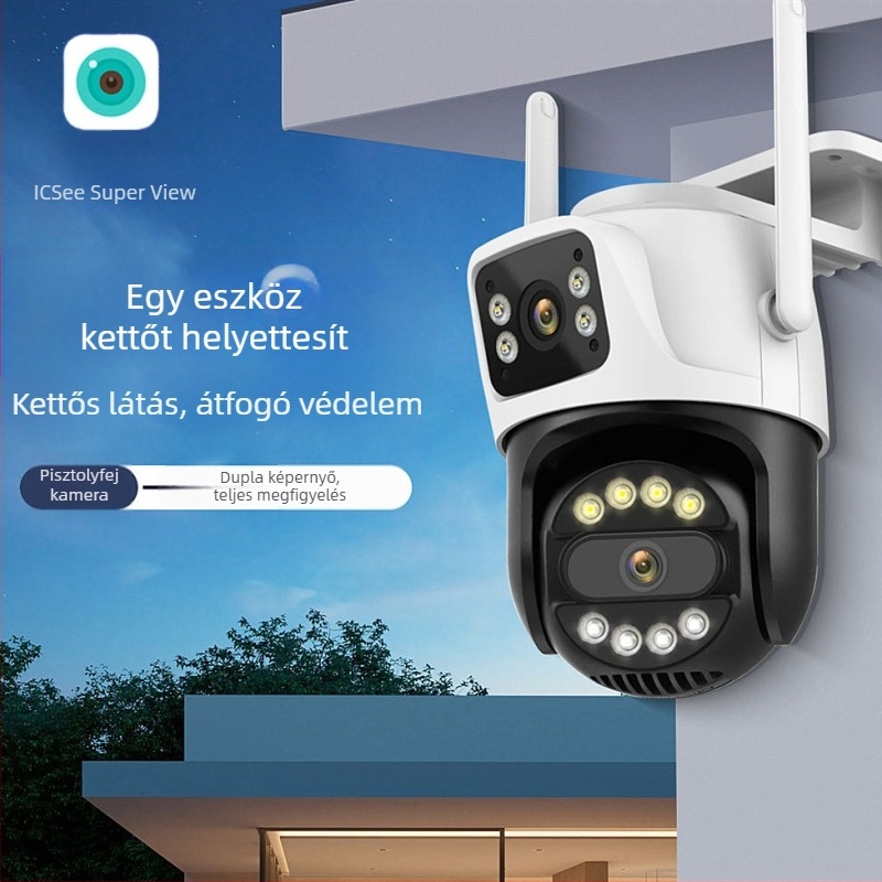 icsee Kültéri vezeték nélküli Wi‑Fi kamera 8× zoomos, kettős objektív, mobil távoli megfigyeléshez