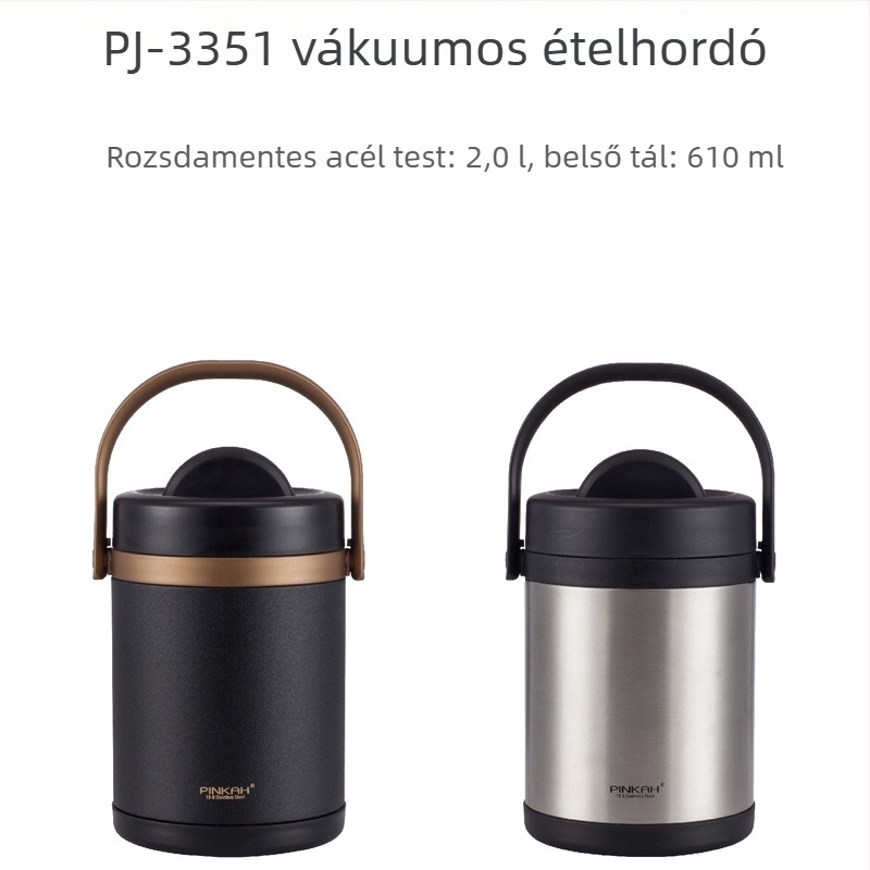 Kettős falú 316 rozsdamentes acél szigetelt ebédes doboz, 2 L kapacitás, utazáshoz, munkához és szabadtéri használatra