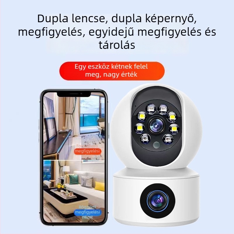 Kettős objektívű vezeték nélküli megfigyelő kamera, Wi‑Fi és 4G-vel, beltéri HD éjszakai látással