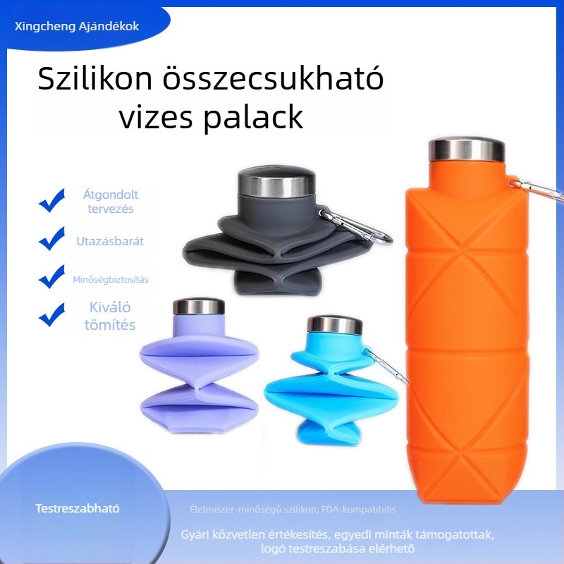 Szilikon összecsukható utazó vizes palack, 700 ml, zsebméretű, szabadtéri sportokhoz