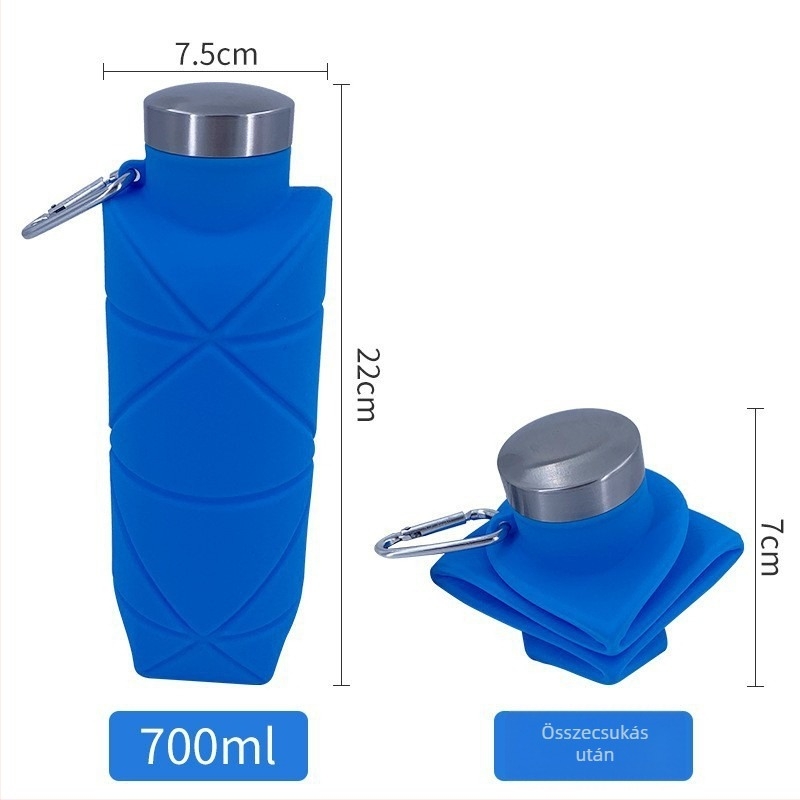 Szilikon összecsukható utazó vizes palack, 700 ml, zsebméretű, szabadtéri sportokhoz