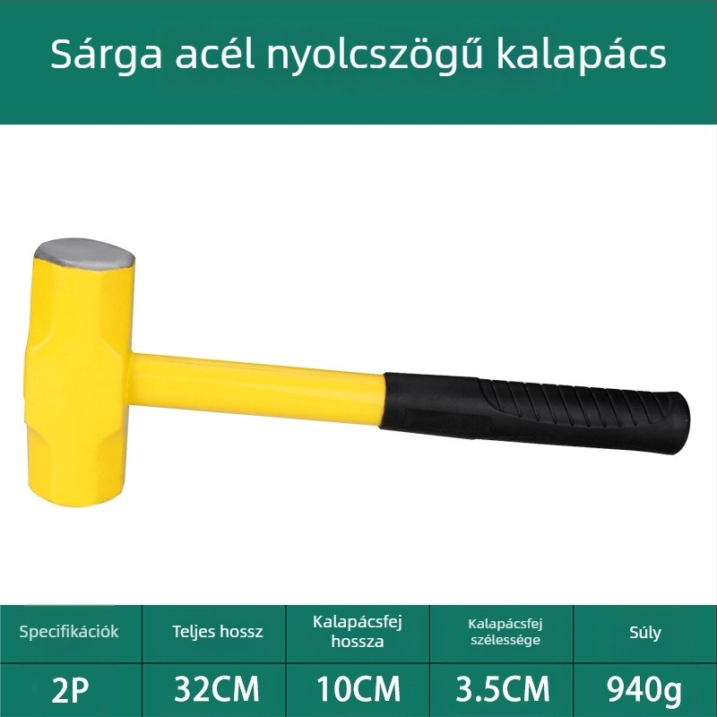 Nyolcszögletű kalapács fa markolattal, szénacél fej, ütésálló, 0,25/0,5/0,75 kg