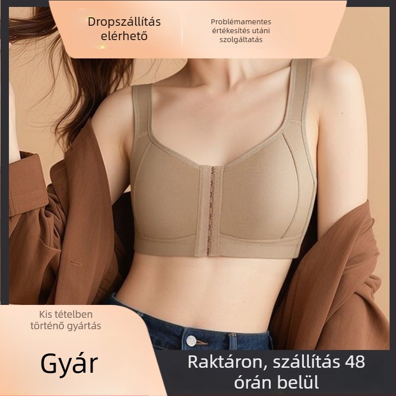 Plusz méretű női sportmelltartó elülső zárással, vezeték nélküli, pamut, összegyűjti a melleket, megakadályozza a lógást, és felemeli őket.