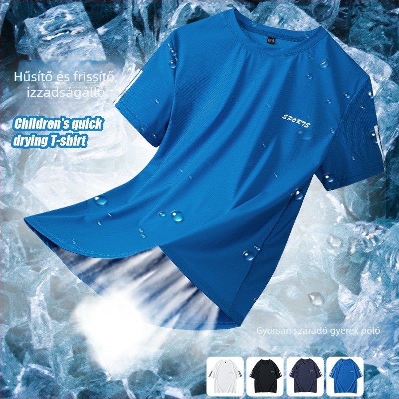 Gyerekeknek szóló rövid ujjú ice silk anyagú póló, gyorsan száradó, légáteresztő hálóval, nyárra