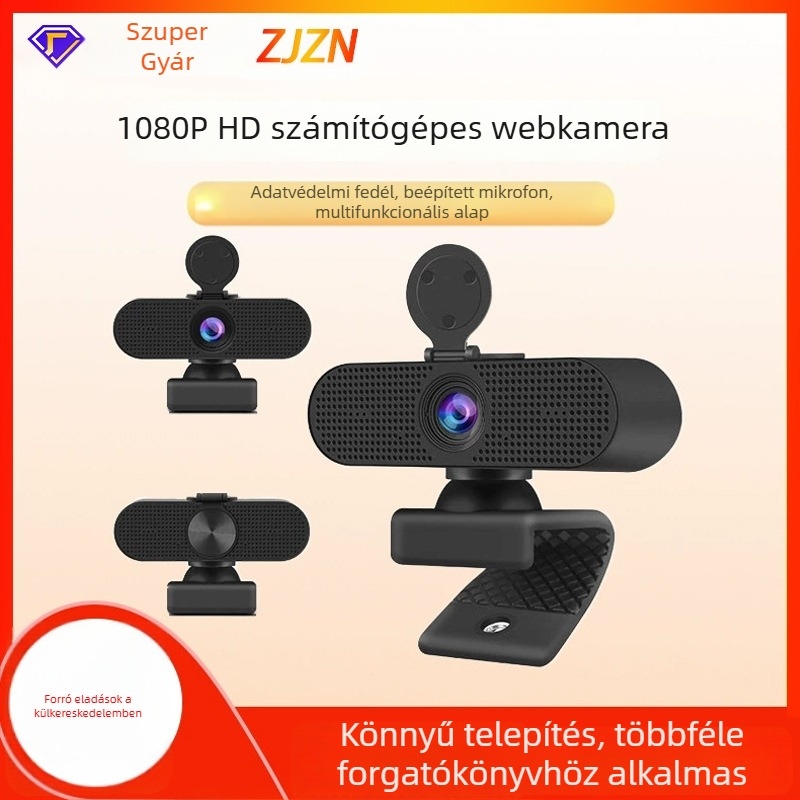 USB webkamera HD 1080P asztali és laptophoz, beépített mikrofon, autofókusz, plug-and-play