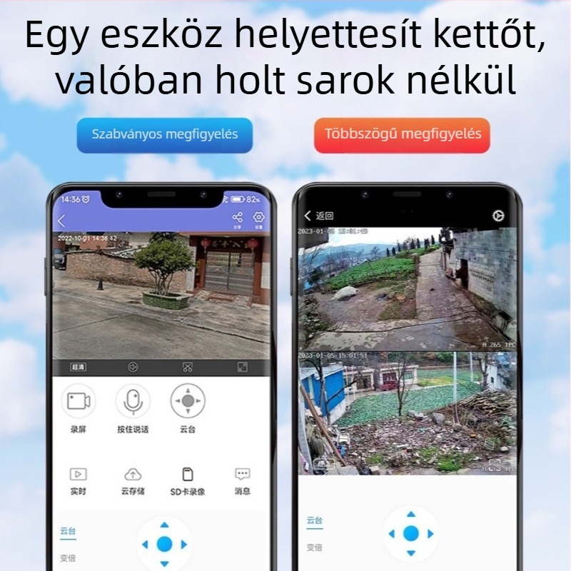 Kültéri megfigyelő kamera 360°-os lefedettséggel, HD éjszakai látással, vezeték nélküli Wi-Fi, távoli hozzáférés mobiltelefonról
