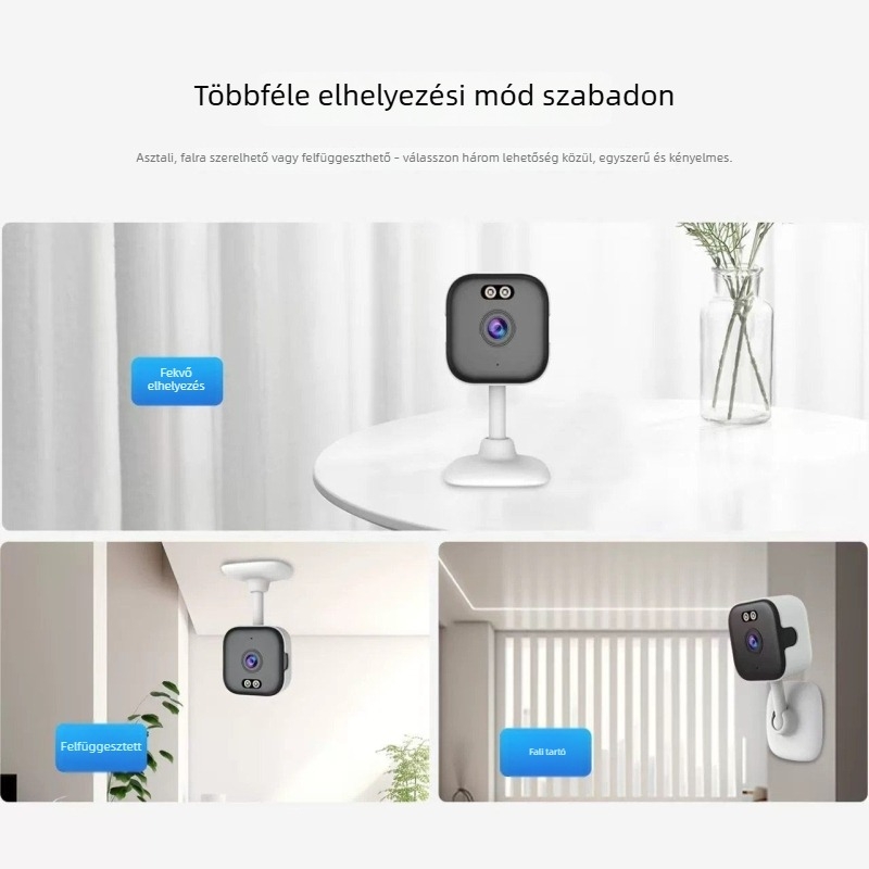 HD megfigyelő kamera éles éjszakai látással, beltéri otthoni monitor, 360° Wi‑Fi, telepítés nélkül