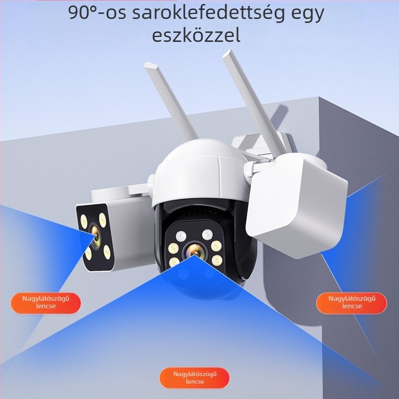 OKAM háromobjektívű robotkaros PTZ kupolás kamera, háromcsatornás videóinterkom, HD éjjellátás, panoráma nézet