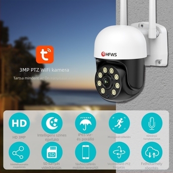 Kültéri vezeték nélküli megfigyelő kamera, HD éjszakai látás, 360° PTZ, Wi-Fi