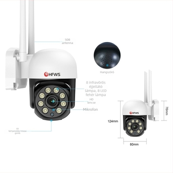 Kültéri vezeték nélküli megfigyelő kamera, HD éjszakai látás, 360° PTZ, Wi-Fi