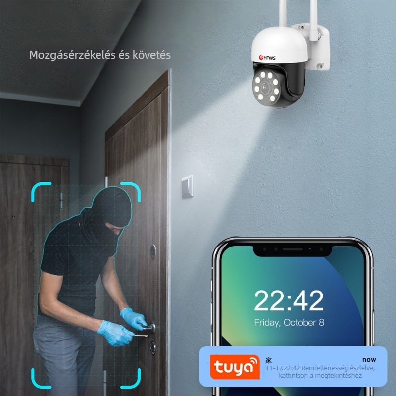 Kültéri vezeték nélküli megfigyelő kamera, HD éjszakai látás, 360° PTZ, Wi-Fi
