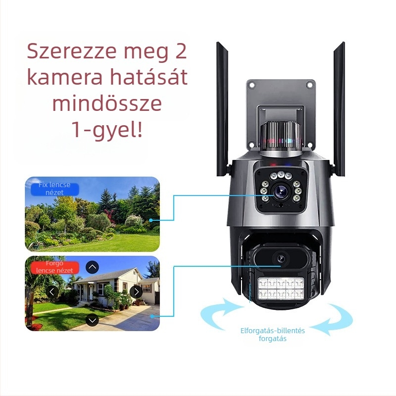 Kültéri kétlencsés, dupla kijelzős Wi‑Fi megfigyelő kamera, ultraéles kép, IP-kamera