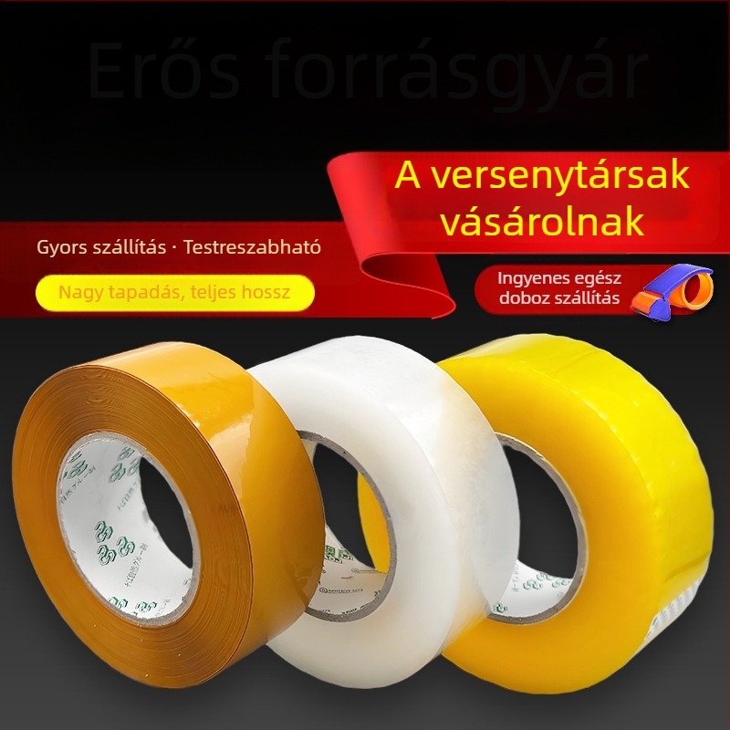 Átlátszó csomagoló szalag dobozok zárására, 55 mm × 100 m, 1,6 mm vastagság, BOPP, vízoldékony ragasztó