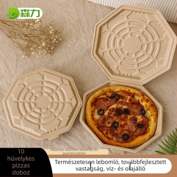 10 hüvelykes pizzadoboz cellulózból, biológiailag lebomló nyolcszögletű dizájn, melegíthető egyrészes doboz