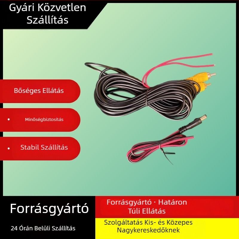 Univerzális autókamera videó- és tápegység-kábel, 6 m, RCA koaxiális vezeték