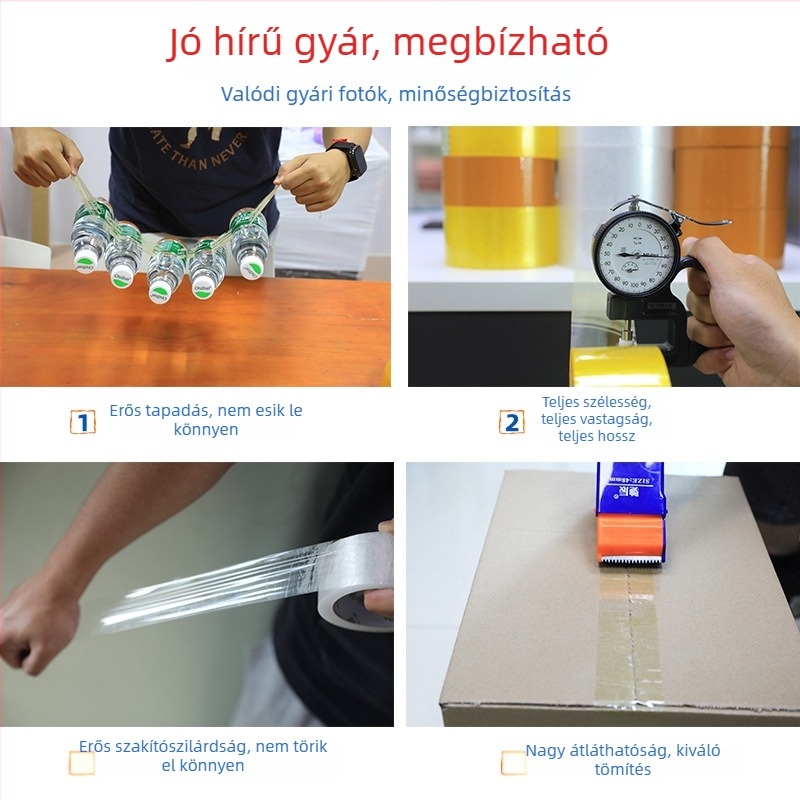 Átlátszó csomagoló ragasztószalag záráshoz és csomagoláshoz, 4,5 cm szélesség, 100 yard hosszúságú, erős tapadás.