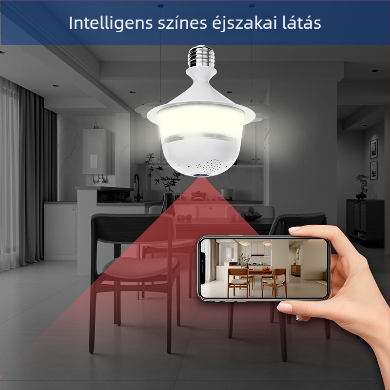 Beltéri fisheye panoráma megfigyelő kamera integrált reflektorral és vezeték nélküli okos HD világítótest