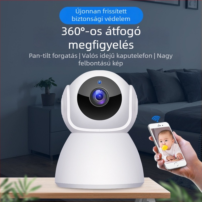 Beltéri, vezeték nélküli biztonsági kamera panorámás 1080p felbontással, otthoni és háziállat‑megfigyelésére