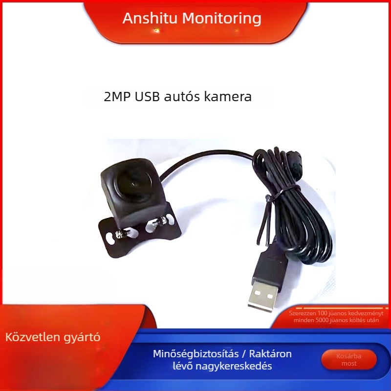 USB HD autó kamera elő- és hátsó nézettel, 2MP fisheye, holttérfigyelés