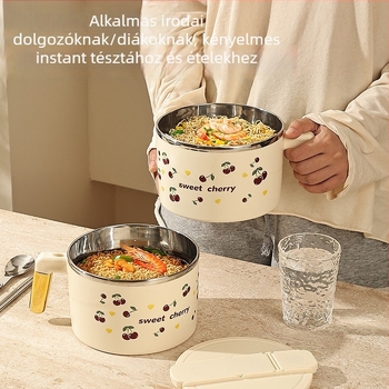 Rozsdamentes acél instant tészta tál fedővel, nagy kapacitás, diákoknak és irodai dolgozóknak, aranyos dizájn, hőálló, mikrohullámú sütőben használható