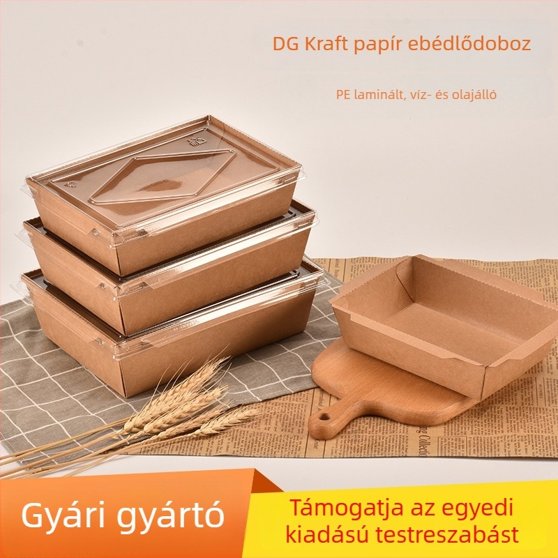 Egyszer használatos Kraft papír ebédes doboz – elvitelre, sushi, gyümölcs és saláta, mikrohullámú sütőbe alkalmas