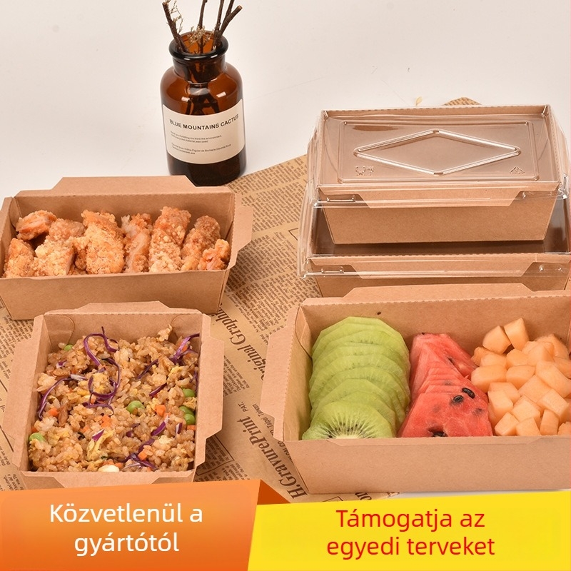 Egyszer használatos Kraft papír ebédes doboz – elvitelre, sushi, gyümölcs és saláta, mikrohullámú sütőbe alkalmas