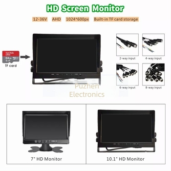 10 hüvelykes U-alakú HD autómonitor hátrafelé néző képpel, 4 csatornás menet közbeni felvétel, AHD autó kamera