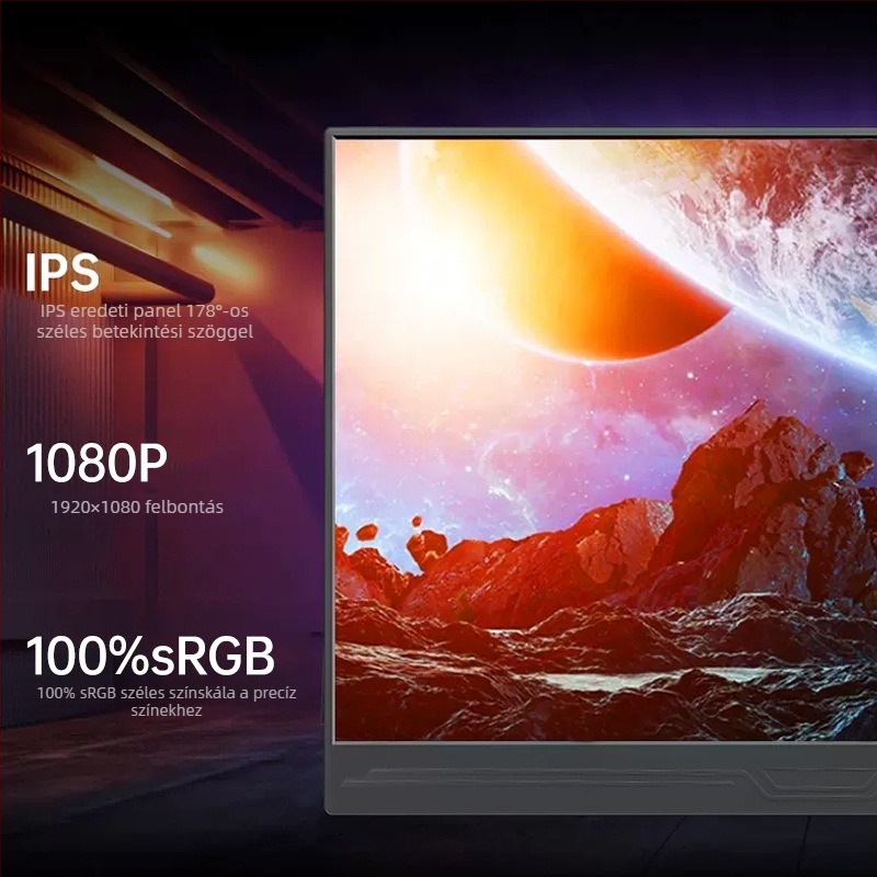 15,6 hüvelykes hordozható gamer-monitor, 1080p, kompatibil Switch-sel, Xbox-szal, PS5-tel, PC-vel és mobiltelefonokkal