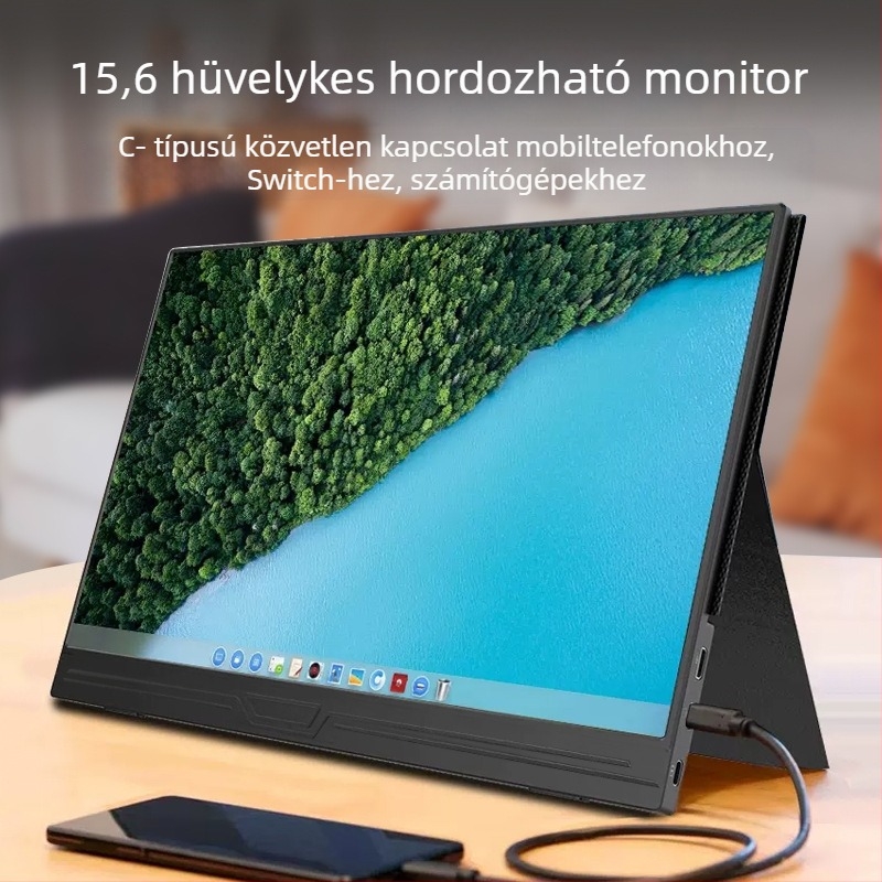 15,6 hüvelykes hordozható gamer-monitor, 1080p, kompatibil Switch-sel, Xbox-szal, PS5-tel, PC-vel és mobiltelefonokkal