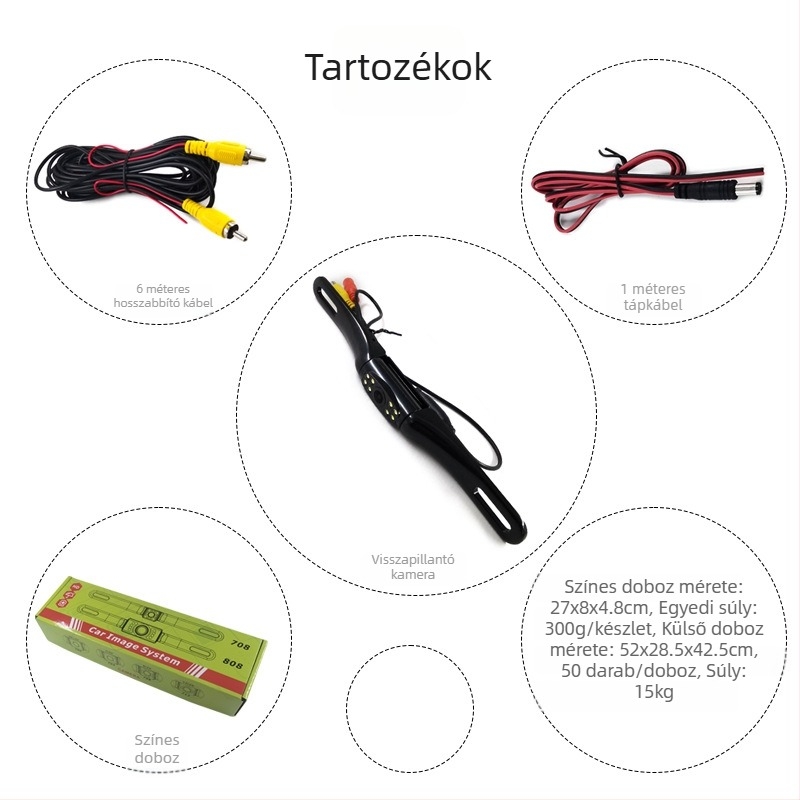 Fém hosszú rendszámtábla-tartó kamera hátsó nézethez, HD vízálló, infravörös éjjellátás