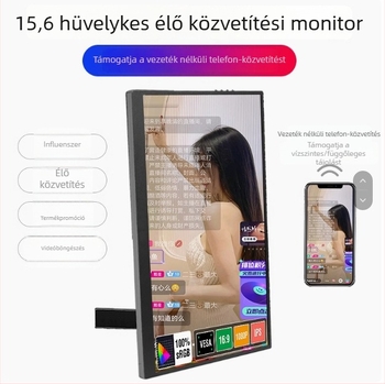 Egyedi vezeték nélküli hordozható monitor 15,6 hüvelykes Android kijelzővel, univerzális képernyővetítéssel és osztott képernyő tanúsítvánnyal