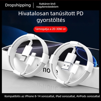 Lightning töltőkábel 30W PD gyors töltéssel iPhone 14/13/12/XS Max és iPhone 8/7/6 számára