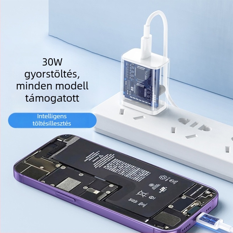 Lightning töltőkábel 30W PD gyors töltéssel iPhone 14/13/12/XS Max és iPhone 8/7/6 számára