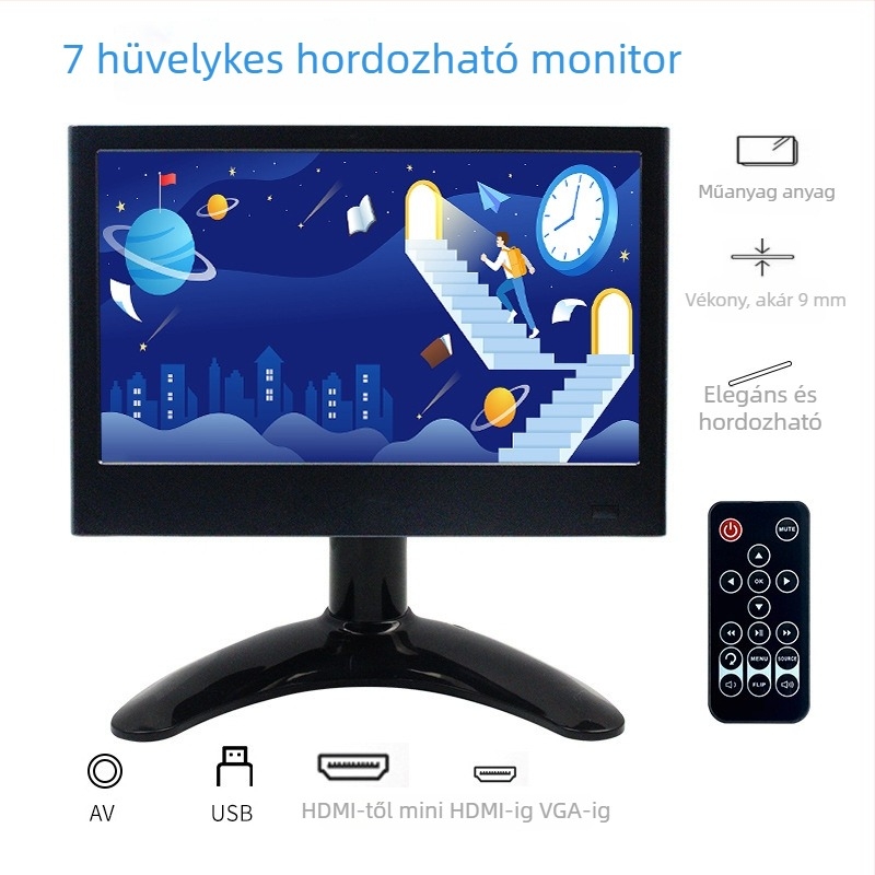 7 hüvelykes műanyag hordozható monitor HDMI-vel, másodlagos LCD-kijelző, vékony és könnyű
