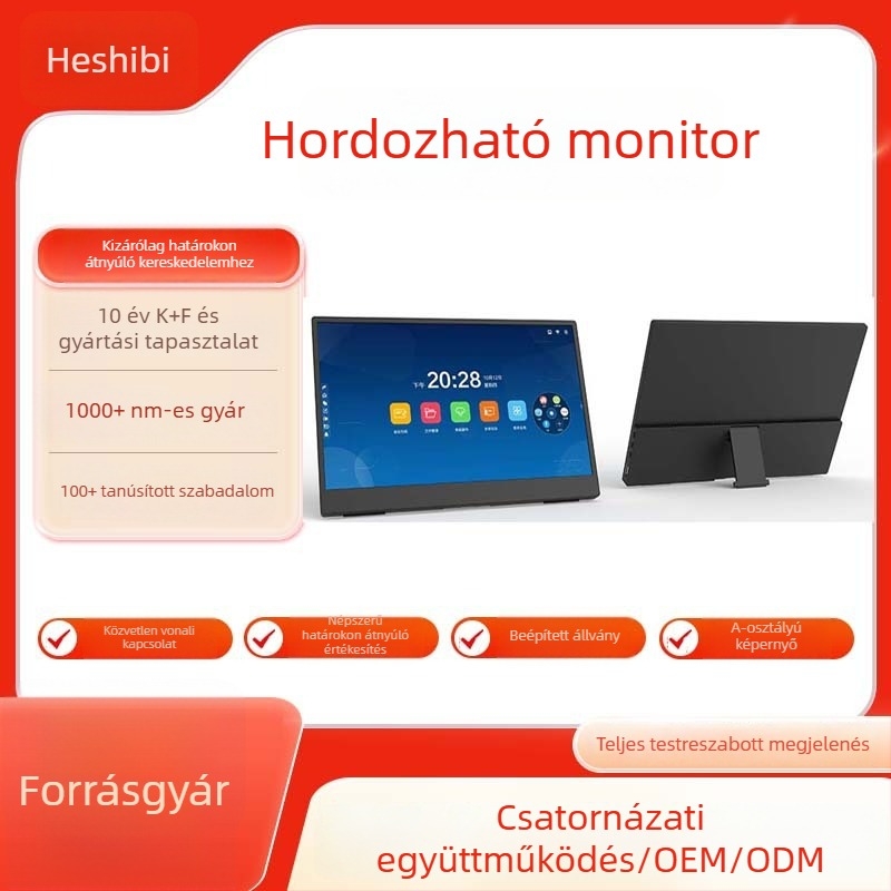 15,6 hüvelykes hordozható monitor, IPS, 1080p, 16:9, telefonhoz, PC-hez és laptophoz; Switch/PS4 játékokra és irodai használatra