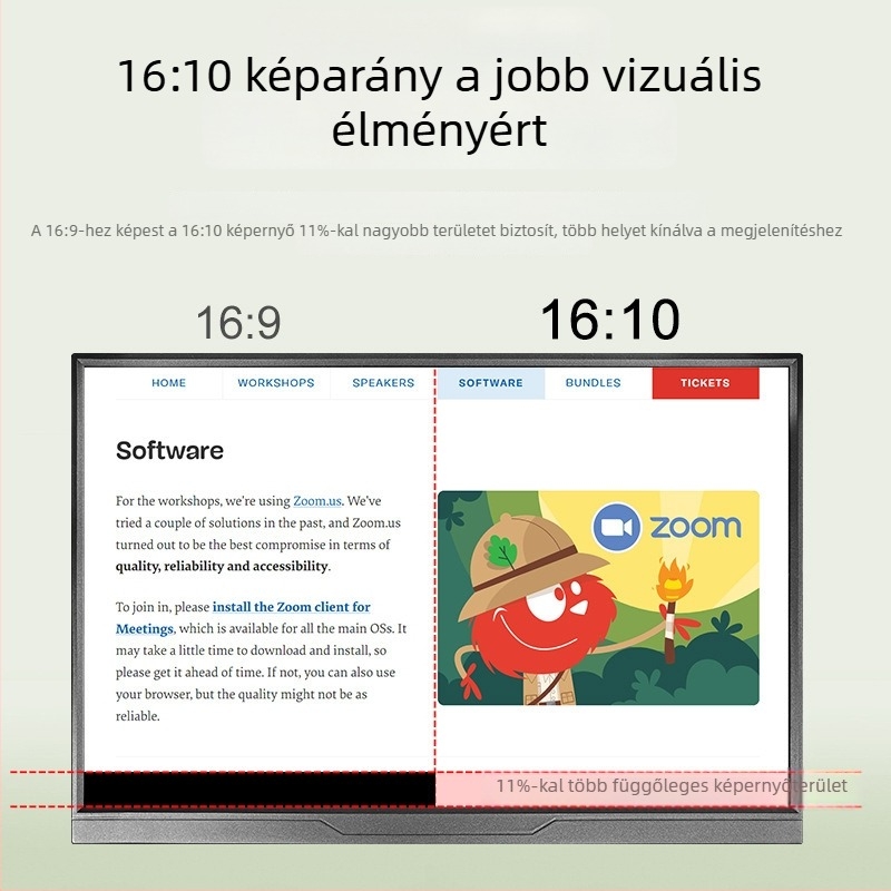 15,6 hüvelykes hordozható IPS-monitor, 1080p, külső kijelző laptophoz/PC-hez, 16:9, HDMI és VGA