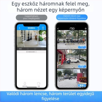 Otthonra és kültérre szánt megfigyelő kamera, Wi-Fi, 360° éjjellátás, háromlencsés kamera, 12K felbontás