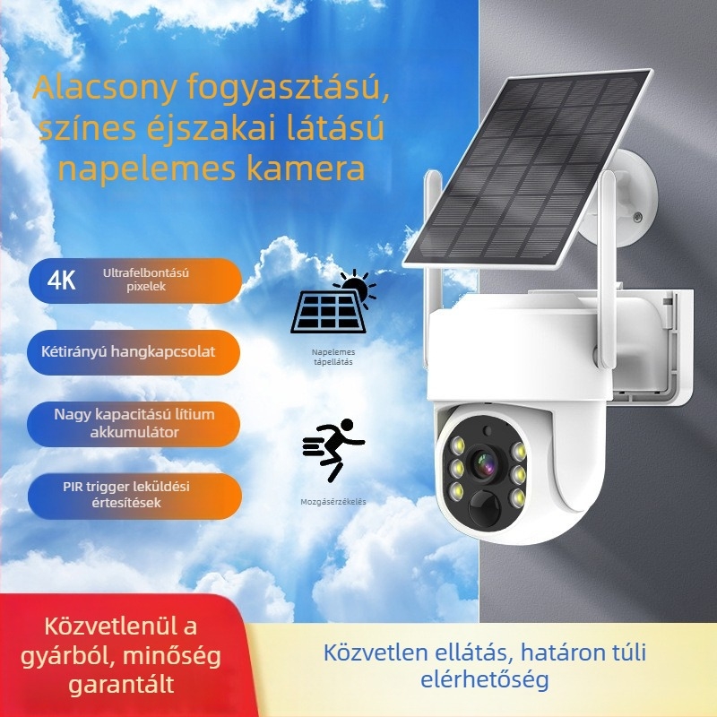 Bytron Kültéri Vezeték nélküli Napelemes Megfigyelő Kamera, 2K/4MP, Színes éjjellátás, Akkumulátoros