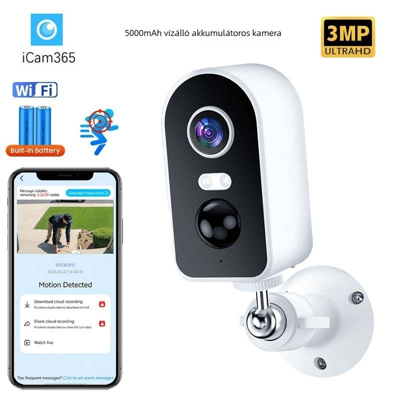 Vezeték nélküli Wi-Fi akkumulátoros megfigyelő kamera beltéri és kültéri használatra, 1080P, 4 mm-es lencse, távoli megfigyelés okostelefonon keresztül