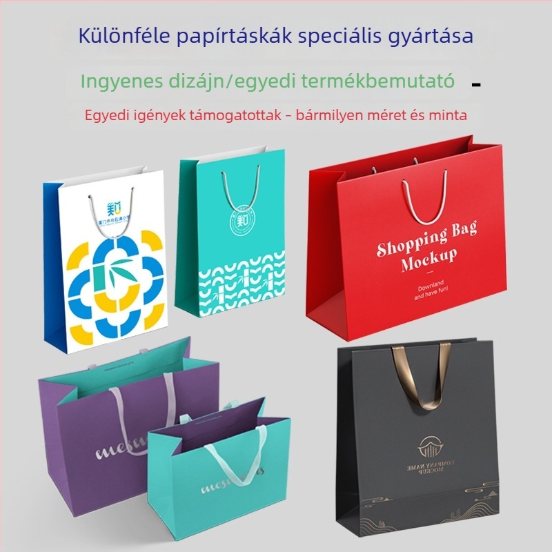 Személyre szabott kraft papírtáska ajándékhoz, tote alakú bevásárló- és ruházati bolt számára, üres ajándéktáska nyomtatási lehetőséggel