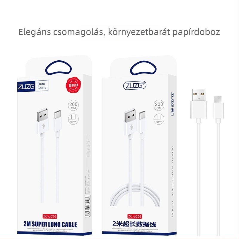 1–2 m hosszú gyors töltésű adatkábel USB-C, Micro USB és Lightning csatlakozókkal; kompatibil Android és Apple eszközökhöz, támogatja 5A/6A töltést