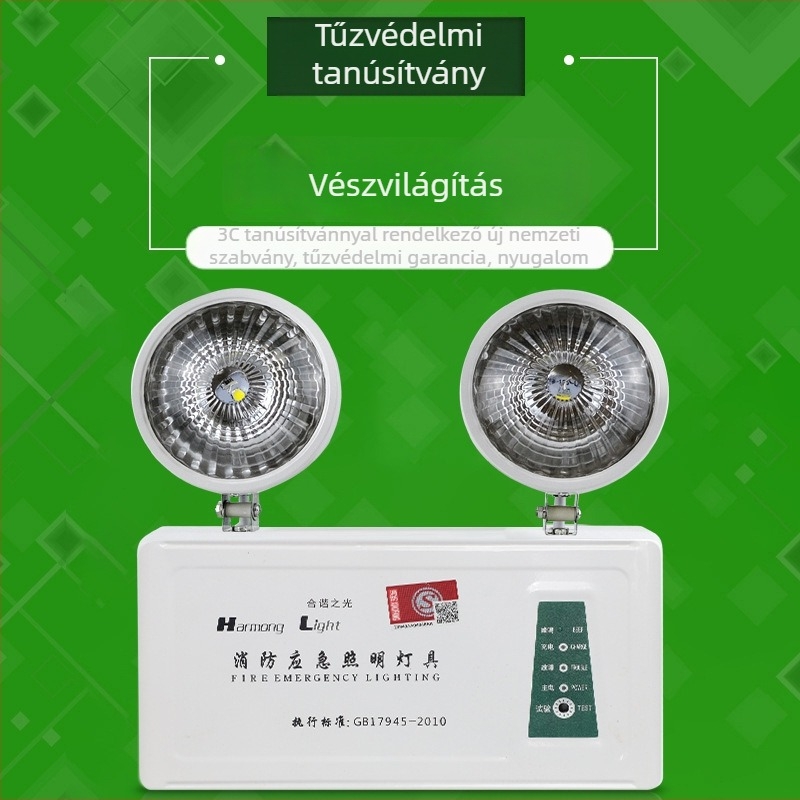 Tűzvédelmi többfunkciós vészvilágítás otthonra – kétfejes LED-es világítás, jelzés a kijárathoz és evakuációs fény